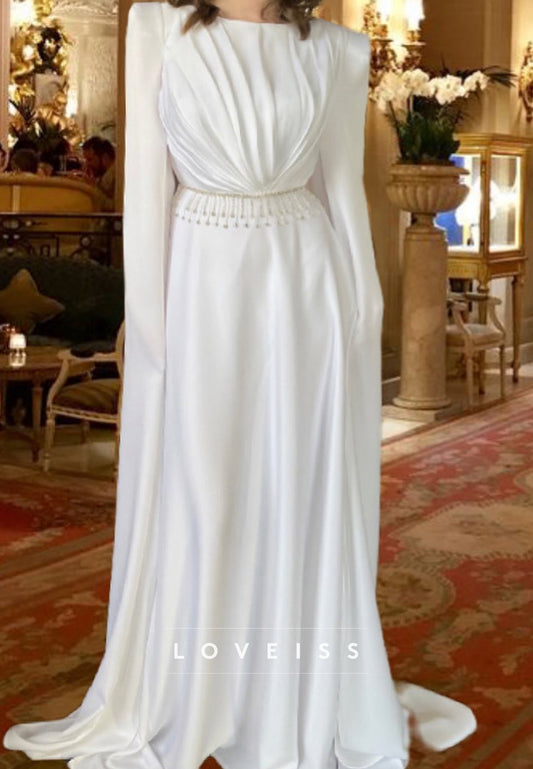 Scoop Long Sleeves Sleek A-Line Formal Dress