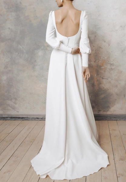 Scoop Long Sleeves Sleek A-Line Vintage Wedding Dress