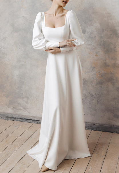Scoop Long Sleeves Sleek A-Line Vintage Wedding Dress