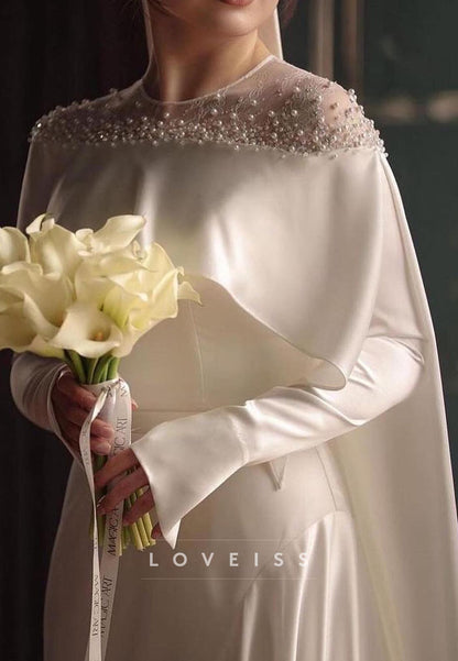 Scoop Long Sleeves Sleek Beaded A-Line Wedding Dress