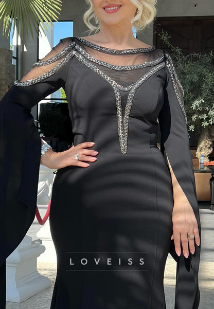Scoop Long Sleeves Sleek Fitted Mermaid Mother of Bride Dress
