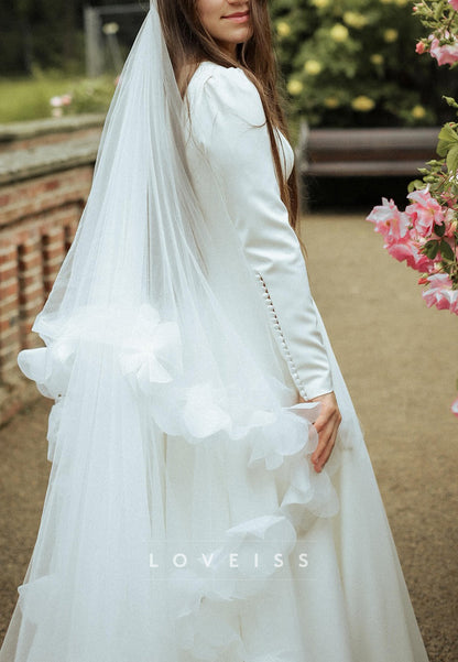Scoop Long Sleeves Sleek Satin A-Line Wedding Dress