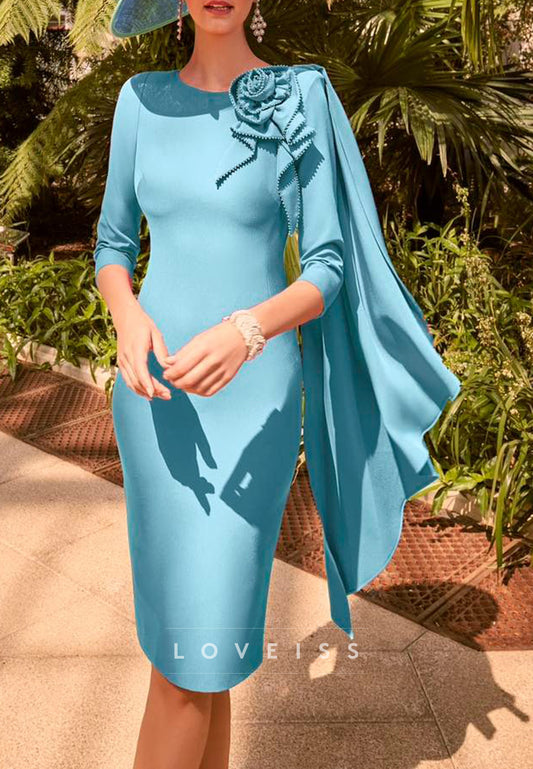 Scoop Long Sleeves Sleek Sheath Midi Mother of Bride Dress