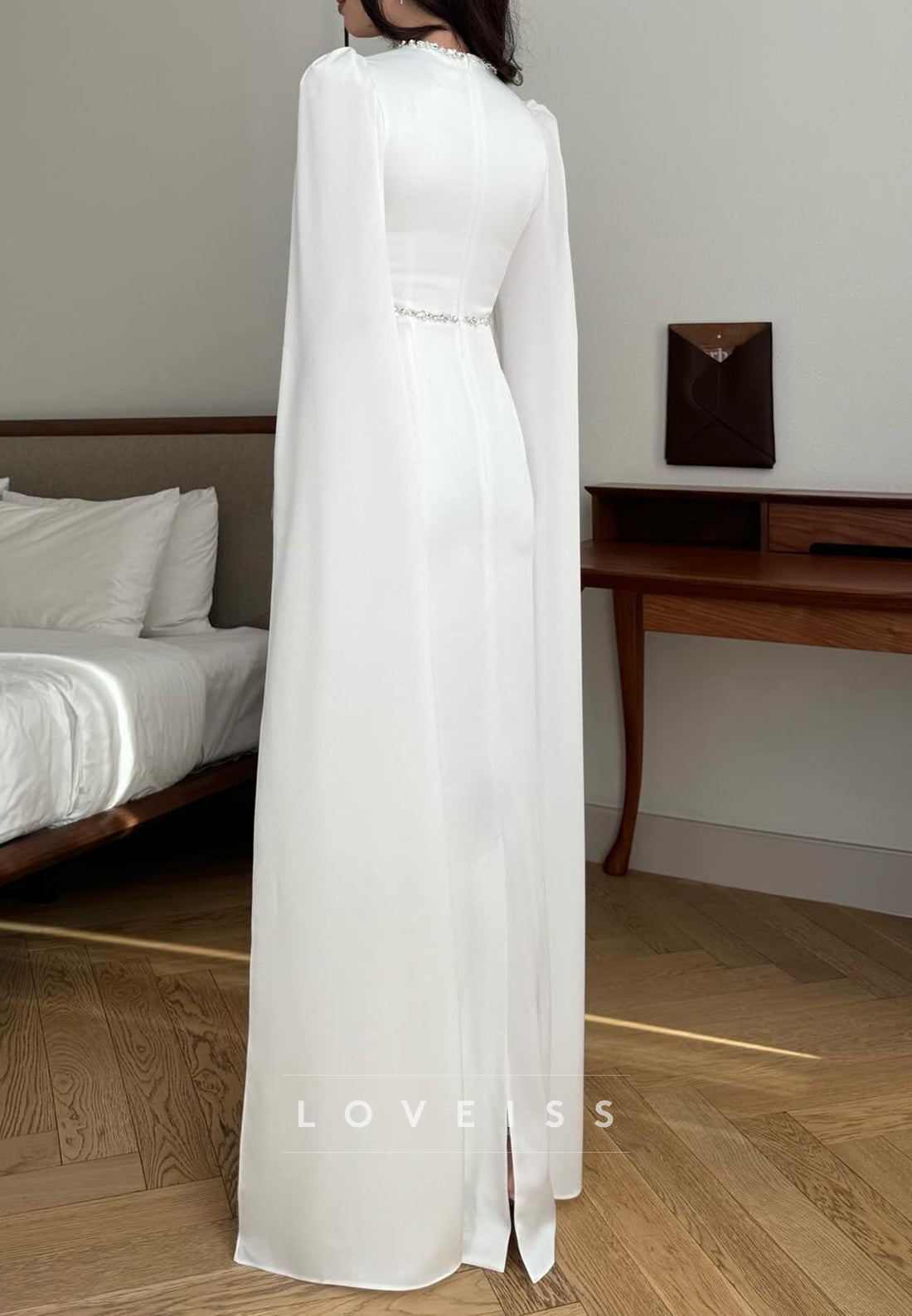 Scoop Long Sleeves Sleek Sheath  Simple Formal Dress