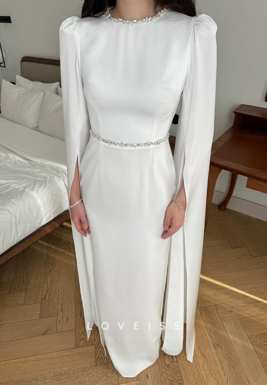 Scoop Long Sleeves Sleek Sheath  Simple Formal Dress