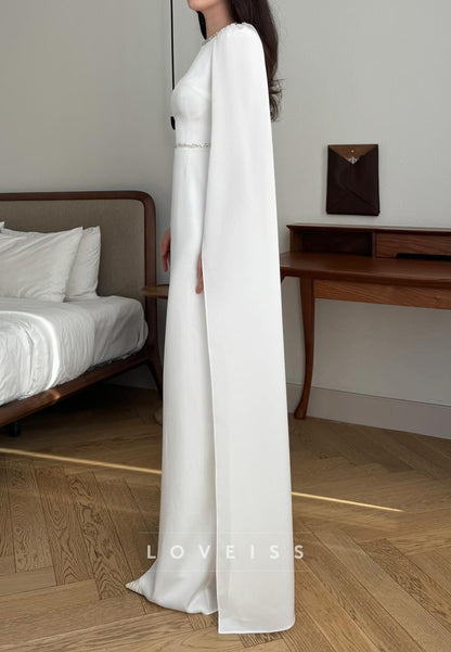 Scoop Long Sleeves Sleek Sheath  Simple Formal Dress