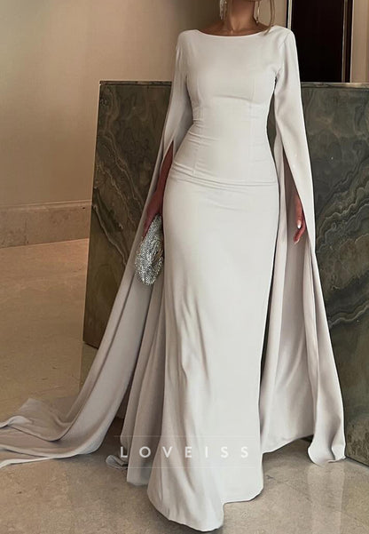 Scoop Long Sleeves Sleek Simple Mermaid Formal Dress