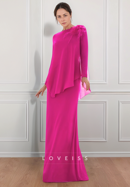 Scoop Long Sleevs Chiffon Sheath Mother of Bride Dress