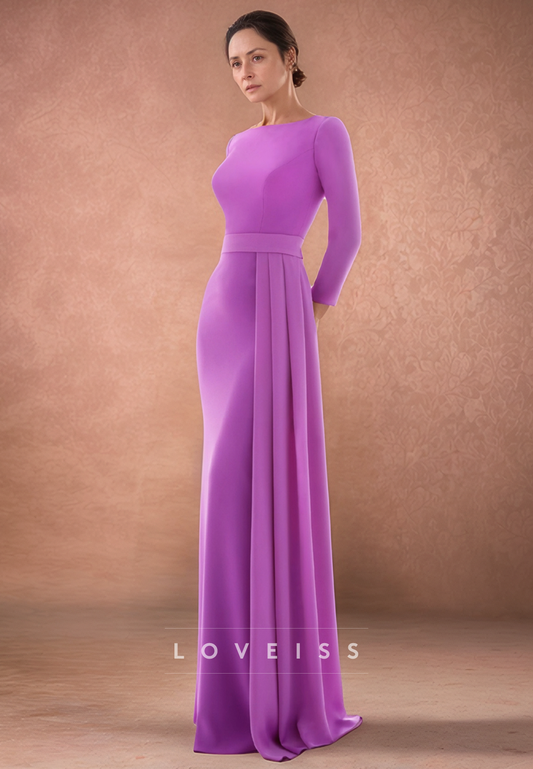 Scoop Long Sleevs Pleated Mermaid Mother of Bride Dress
