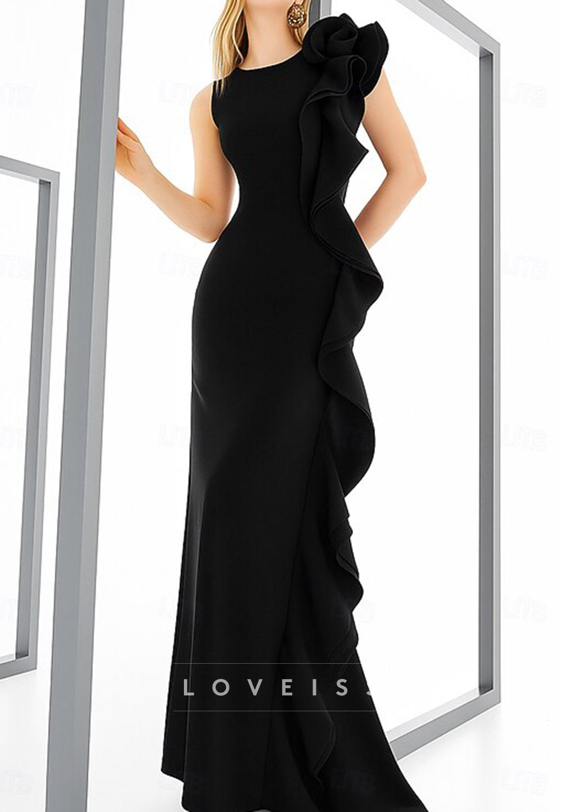 Scoop Ruffles Evening  Dress Sheath Mothe of Bride Dress