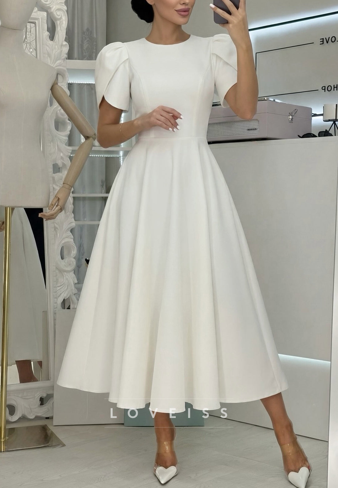 Scoop Short Sleeves A-Line Simple Wedding Dress