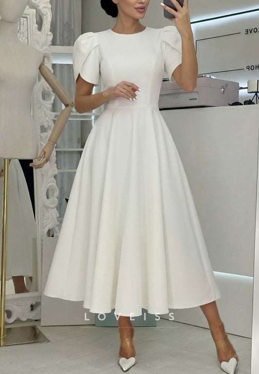 Scoop Short Sleeves A-Line Simple Wedding Dress