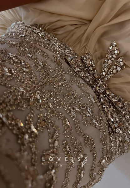 Scoop Short Sleeves Beaded A-Line Evening Dress