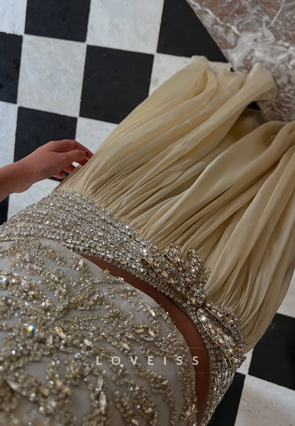 Scoop Short Sleeves Beaded A-Line Evening Dress