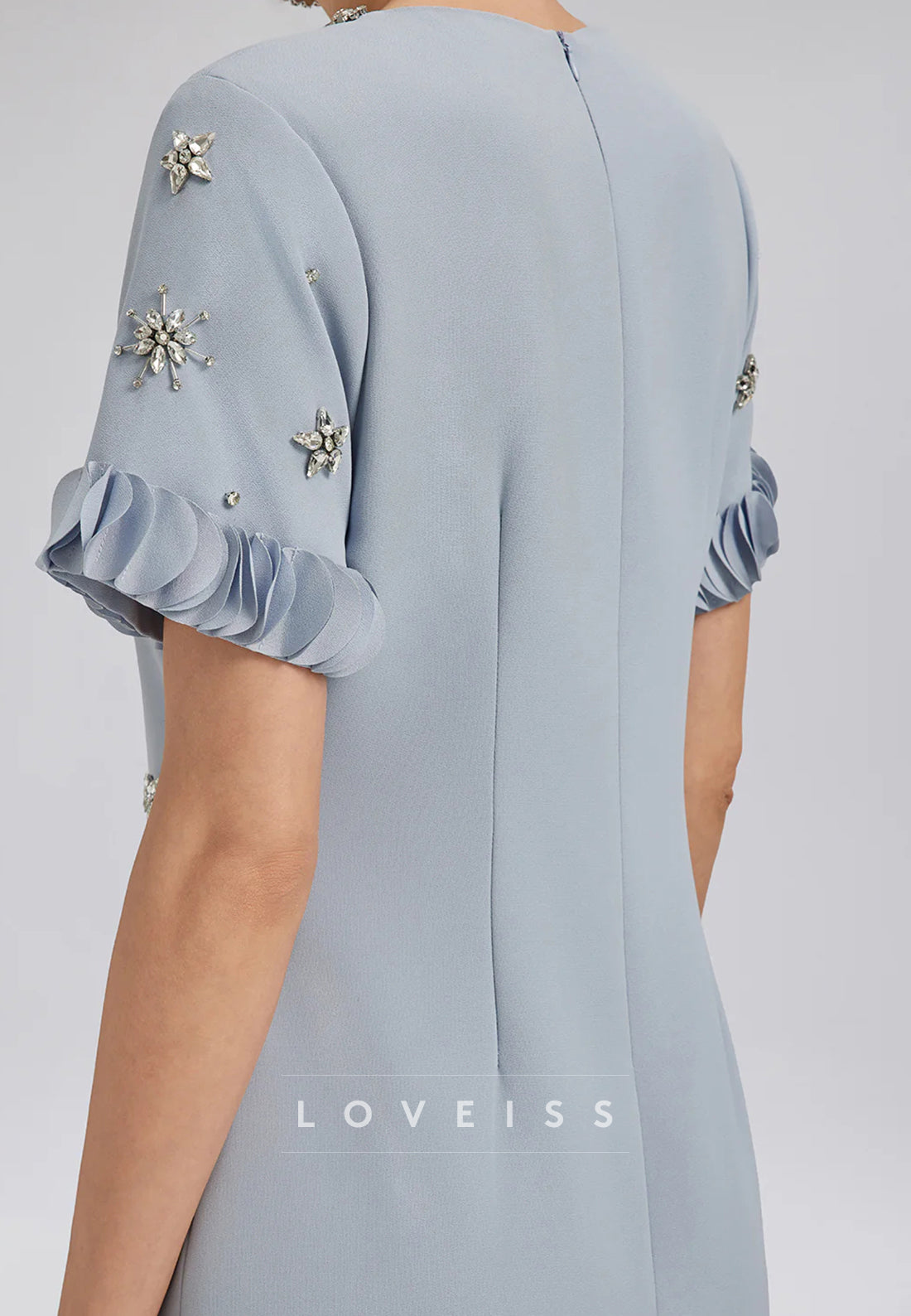 Scoop Short Sleeves Beaded Cocktail Dress A-Line Midi Mother of Bride Dress