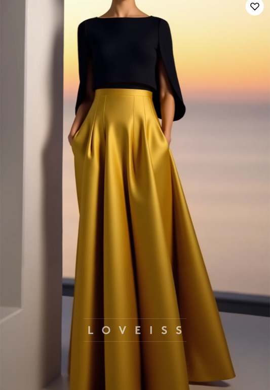 Scoop Short Sleeves Satin A-Line Evening Dress