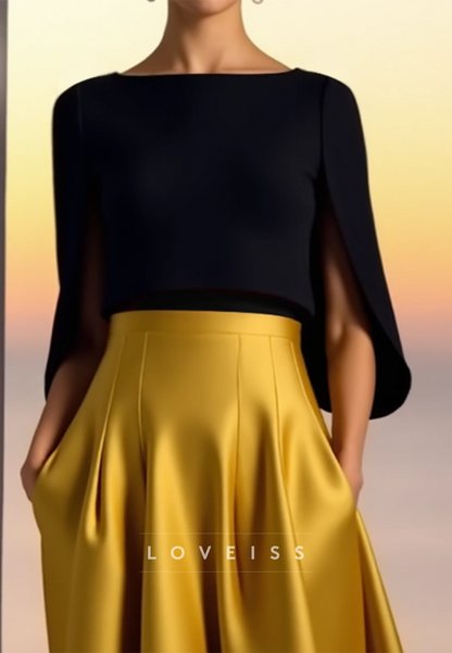 Scoop Short Sleeves Satin A-Line Evening Dress