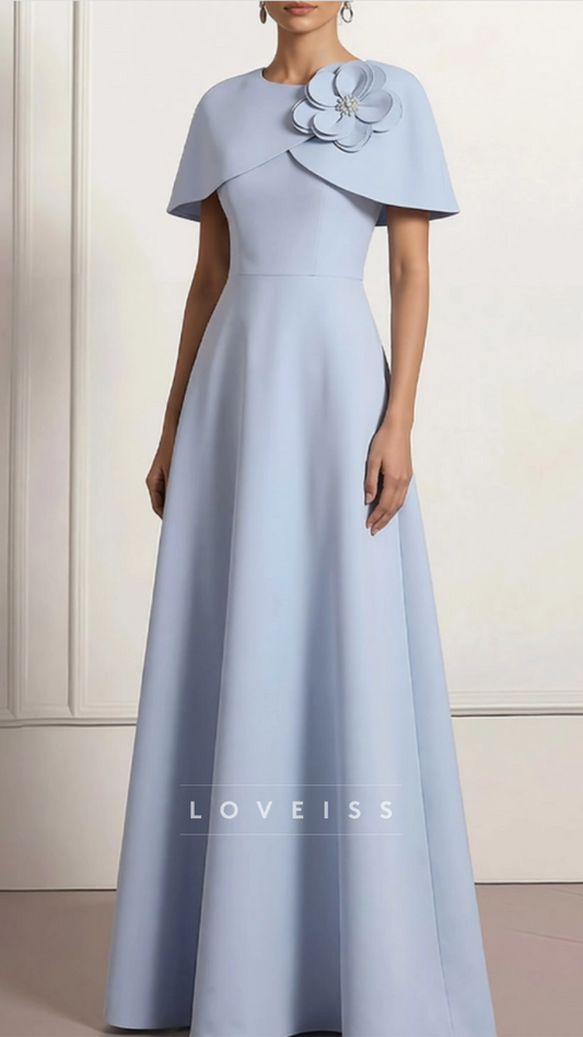 Scoop Short Sleeves Satin A-Line Mother of Bride Dress