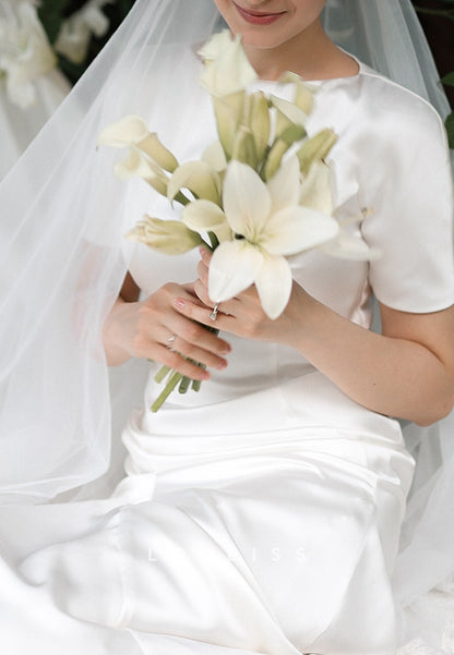 Scoop Short Sleeves Sleek Sheath Simple Wedding Dress