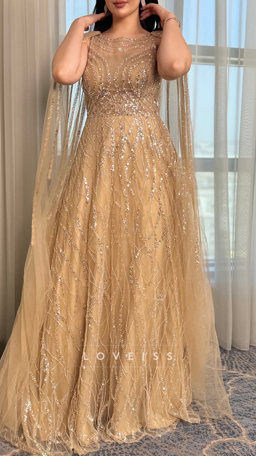 Scoop Sleeveless Beaded Embroidery Sparkly Evening Dress