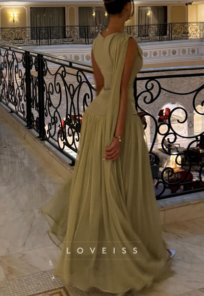 Scoop Sleeveless Corset Lace Appliques A-Line Evening Dress