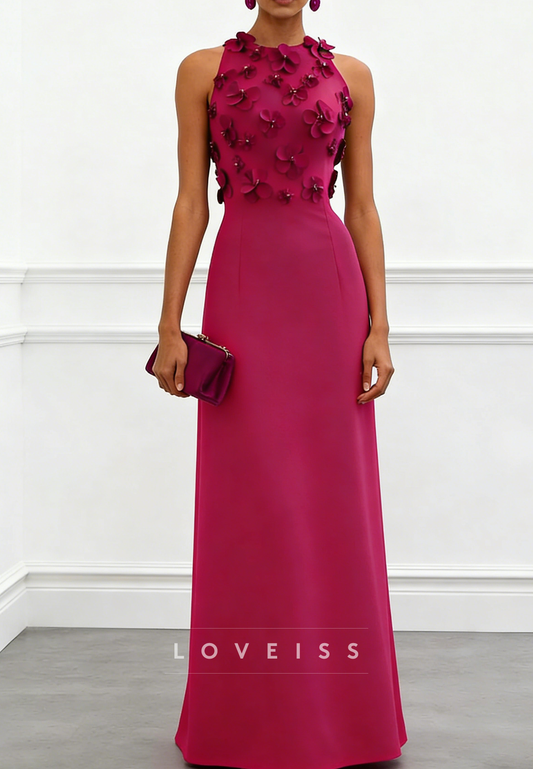 Scoop Sleeveless Floral Embellished Sheath Wedding Guest Dress
