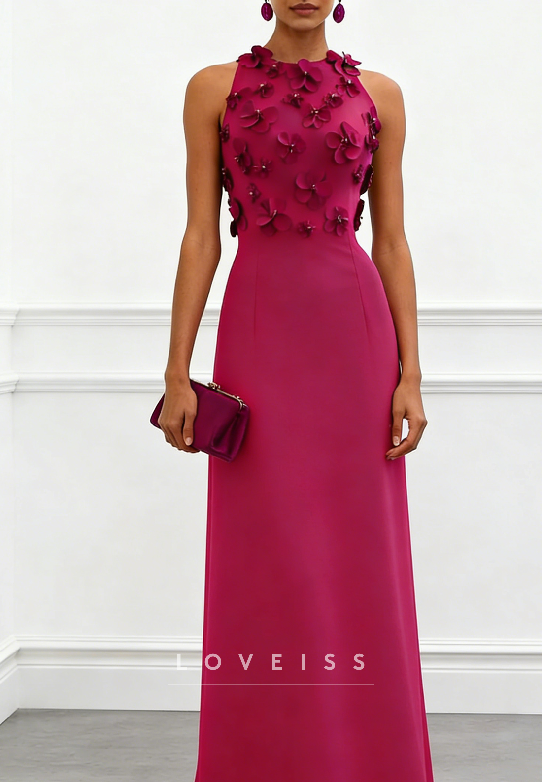 Scoop Sleeveless Floral Embellished Sheath Wedding Guest Dress