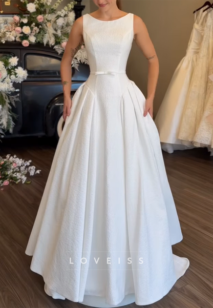 Scoop Sleeveless Floral Printed A-Line Satin Wedding Dress