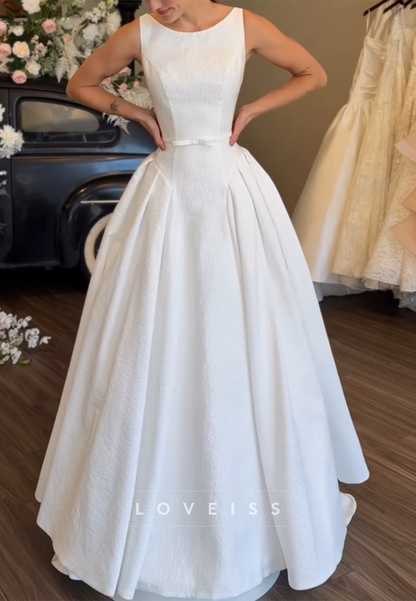 Scoop Sleeveless Floral Printed A-Line Satin Wedding Dress