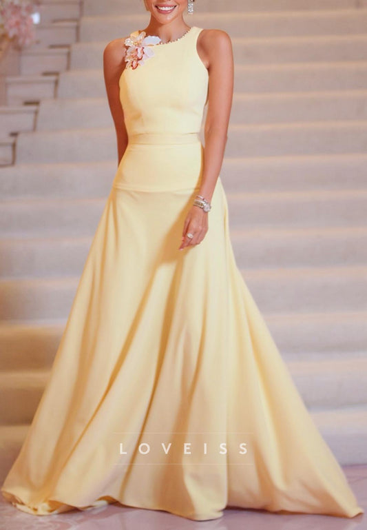 Scoop Sleeveless Floral Sleek A-Line Formal Dress