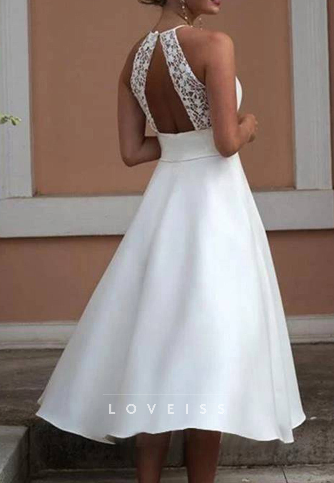 Scoop Sleeveless Lace Appliques A-Line Midi Wedding Dress