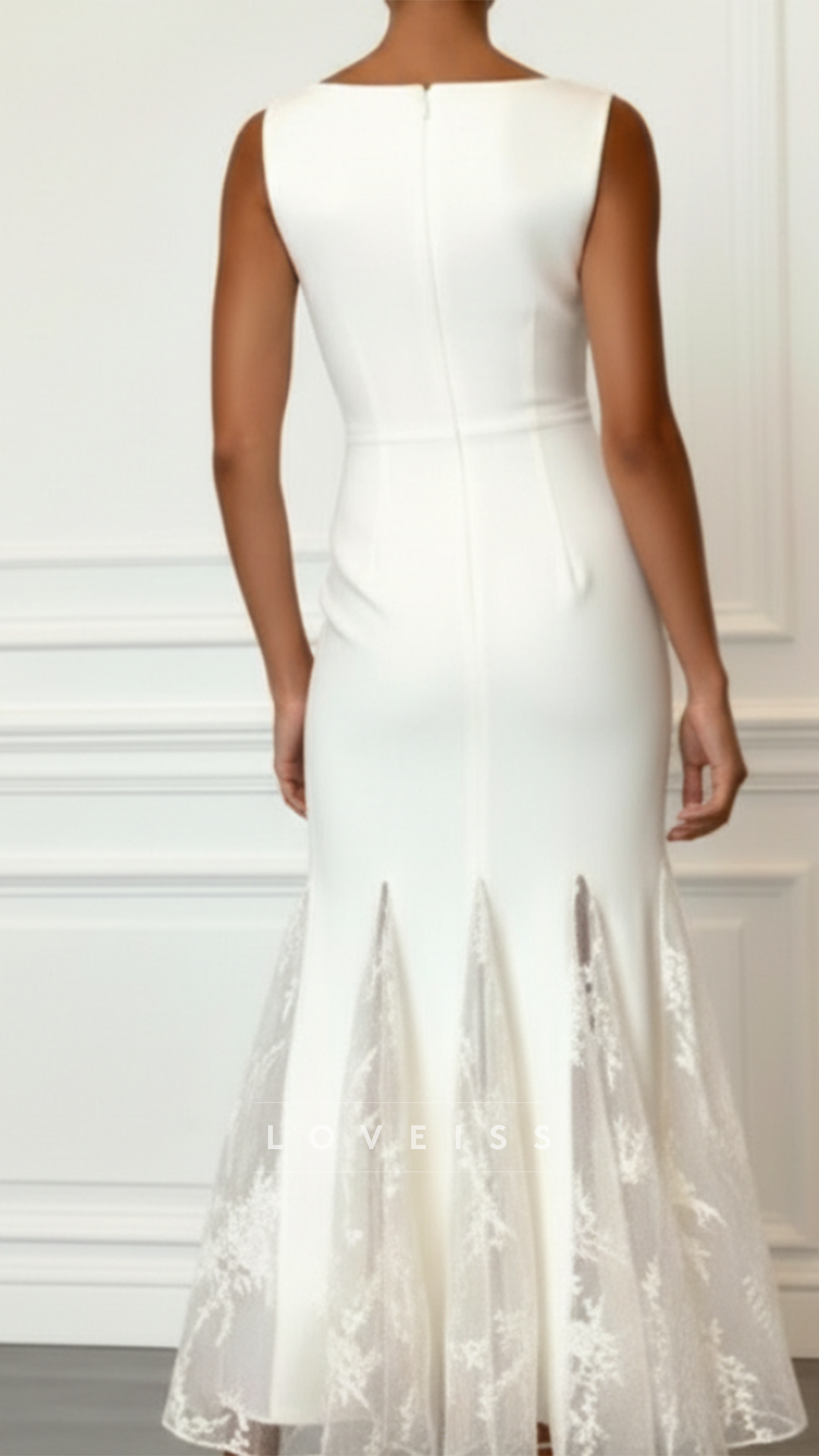 Scoop Sleeveless Mermaid White Wedding Guest Dress