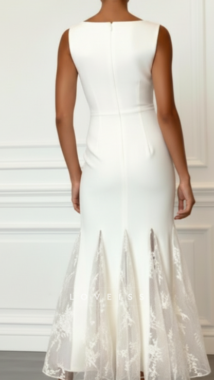 Scoop Sleeveless Mermaid White Wedding Guest Dress