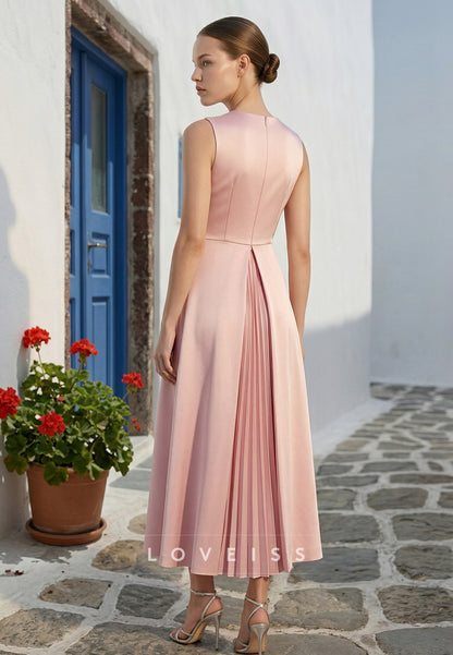 Scoop Sleeveless Pleated Ruffles A-Line Wedding Guest Dress