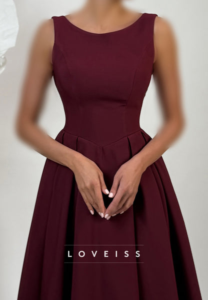 Scoop Sleeveless Simple Satin A-Line Midi Formal Dress