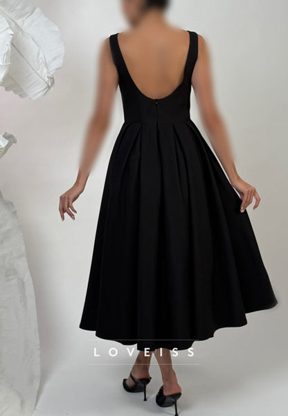 Scoop Sleeveless Simple Satin A-Line Midi Formal Dress