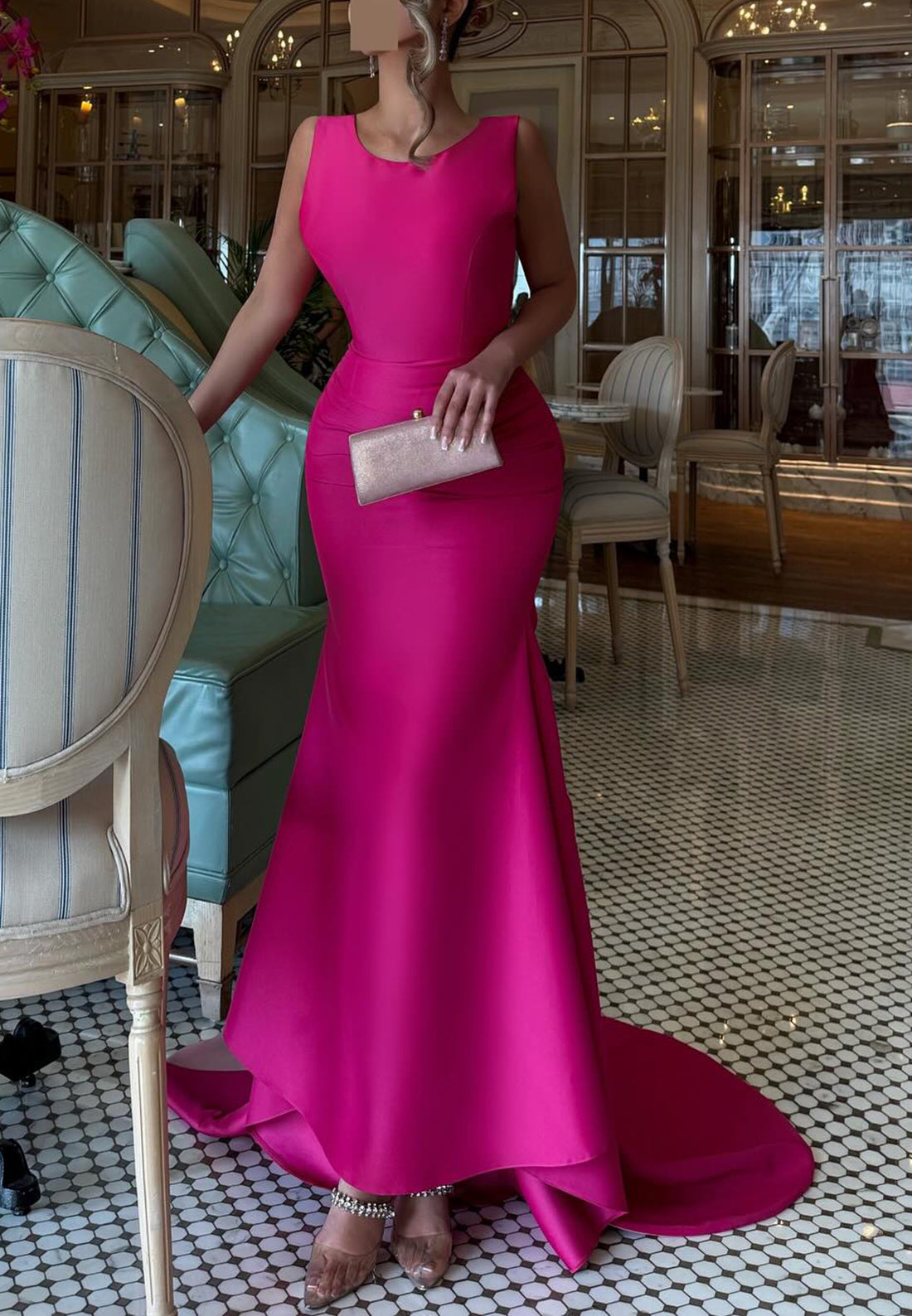 Scoop Sleeveless Sleek Satin Mermaid Evening Dress