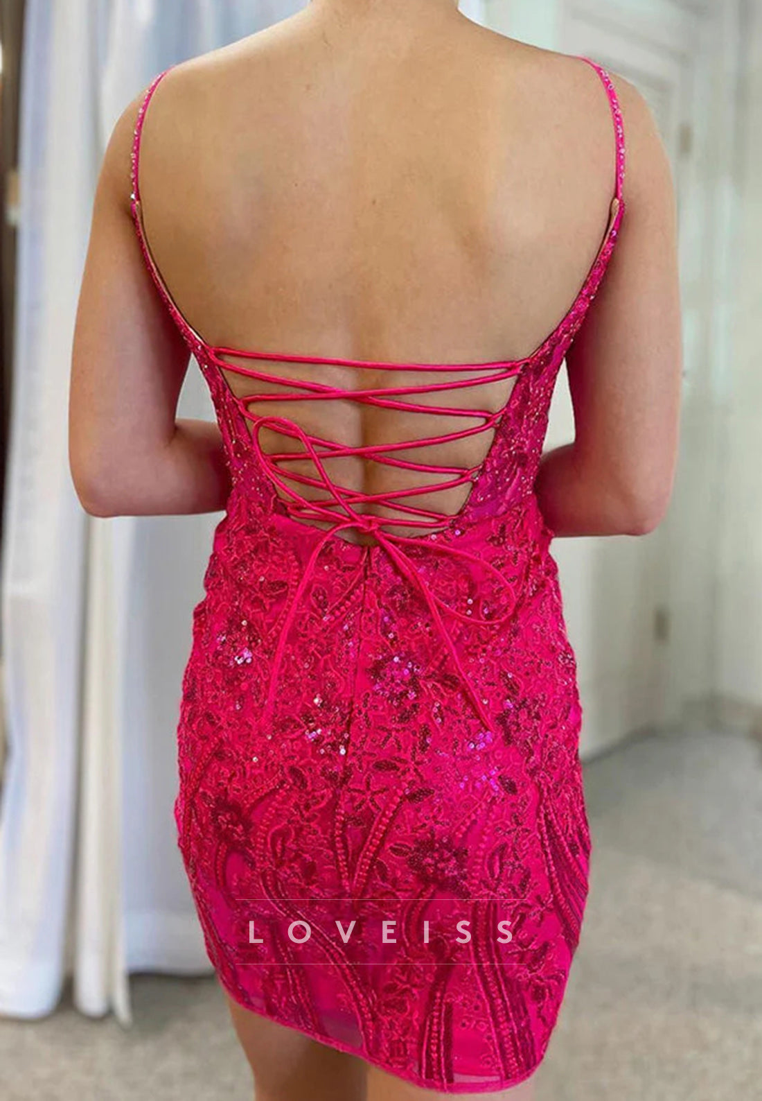 Scoop Spaghetti Straps Appliques Sheath Party Homecoming Dress