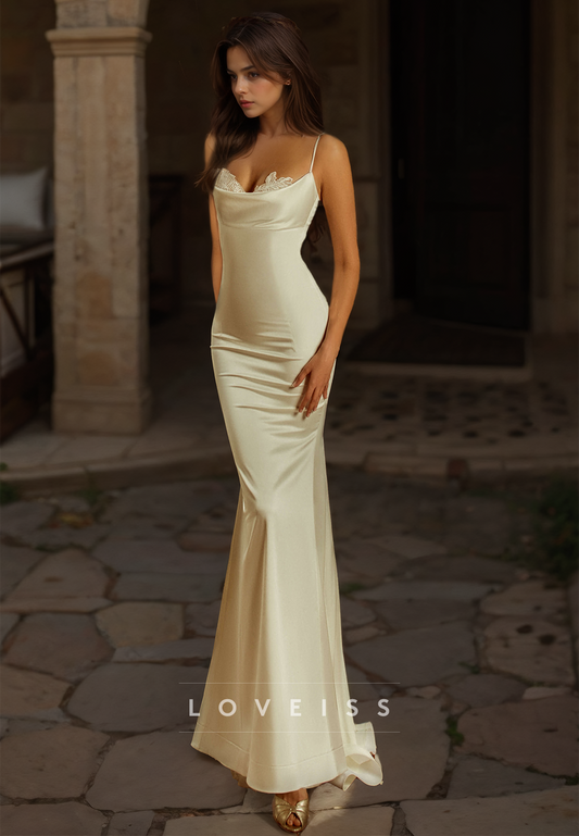 Scoop Spaghetti Straps Appliques Sleek Mermaid Wedding Dress