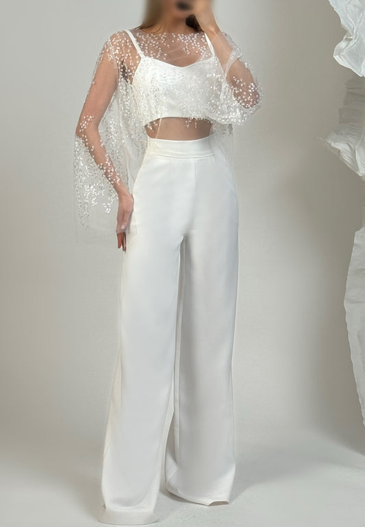 Scoop Spaghetti Straps Appliques Two Piece Jumpsuit
