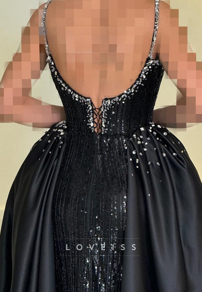 Scoop Spaghetti Straps Beaded Embroidery Sparkly Sheath Prom Dress