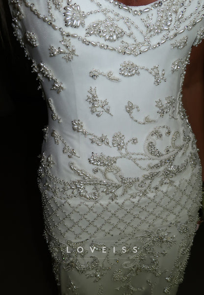 Scoop Spaghetti Straps Beaded Sheath Prom Dress