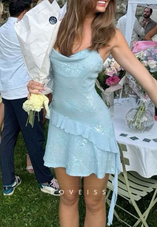 Scoop Spaghetti Straps Sequins A-Line Party Homecoming Dress