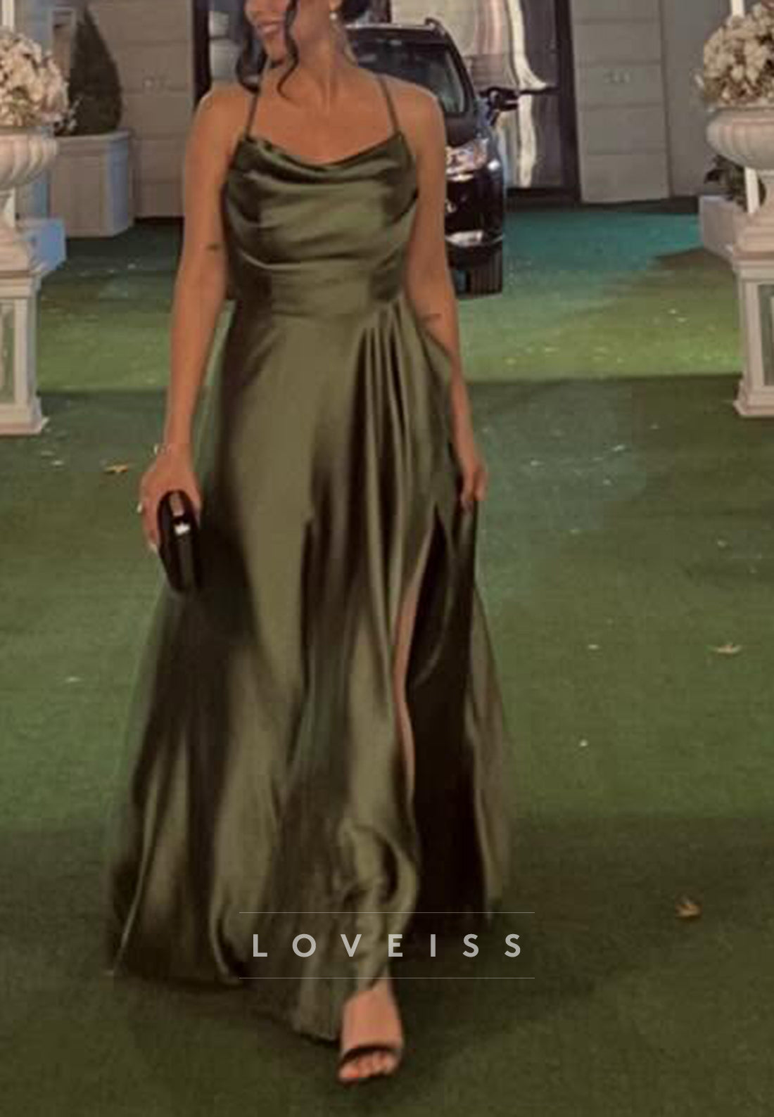 Scoop Spaghetti Straps Sleek A-Line Evening Dress