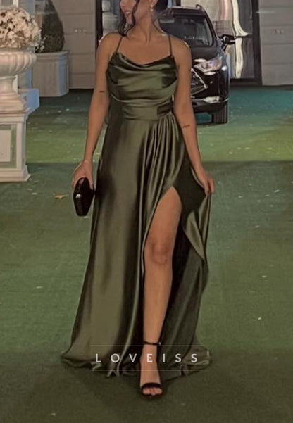 Scoop Spaghetti Straps Sleek A-Line Evening Dress