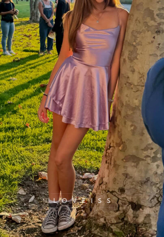 Scoop Spaghetti Straps Sleek A-Line Party Homecoming Dress