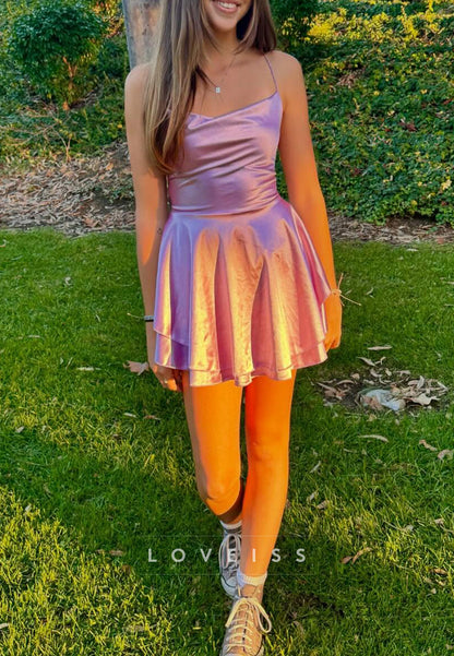 Scoop Spaghetti Straps Sleek A-Line Party Homecoming Dress
