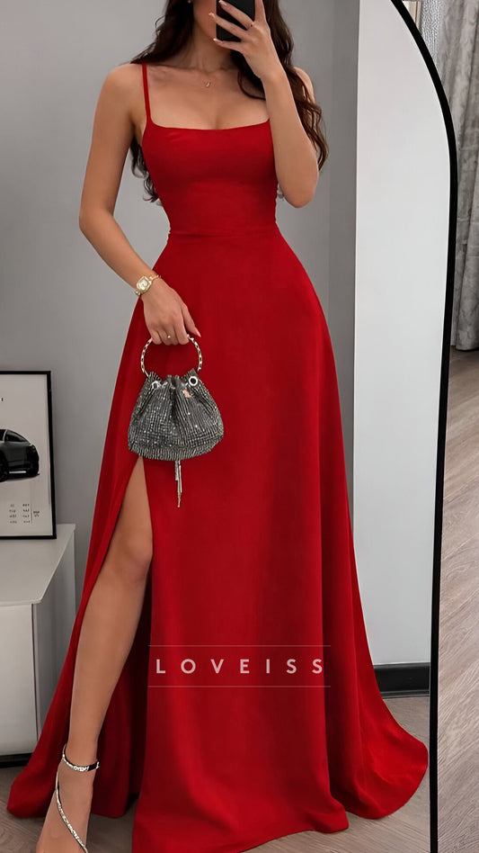 Scoop Spaghetti Straps Sleek A-Line Prom Dress