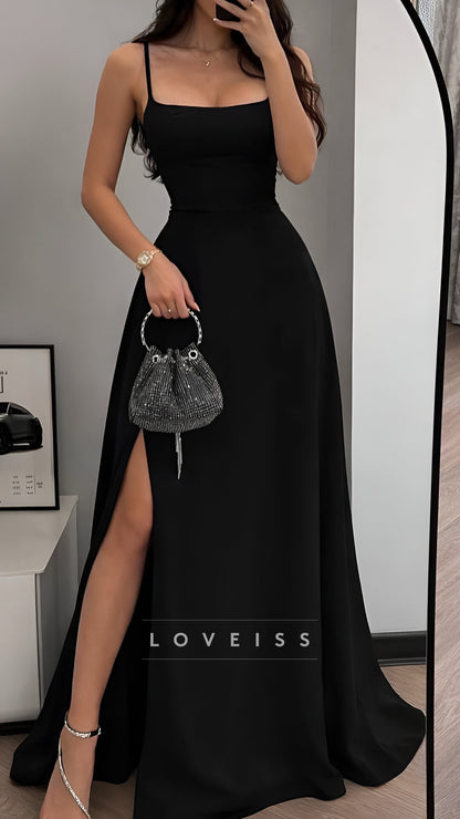 Scoop Spaghetti Straps Sleek A-Line Prom Dress