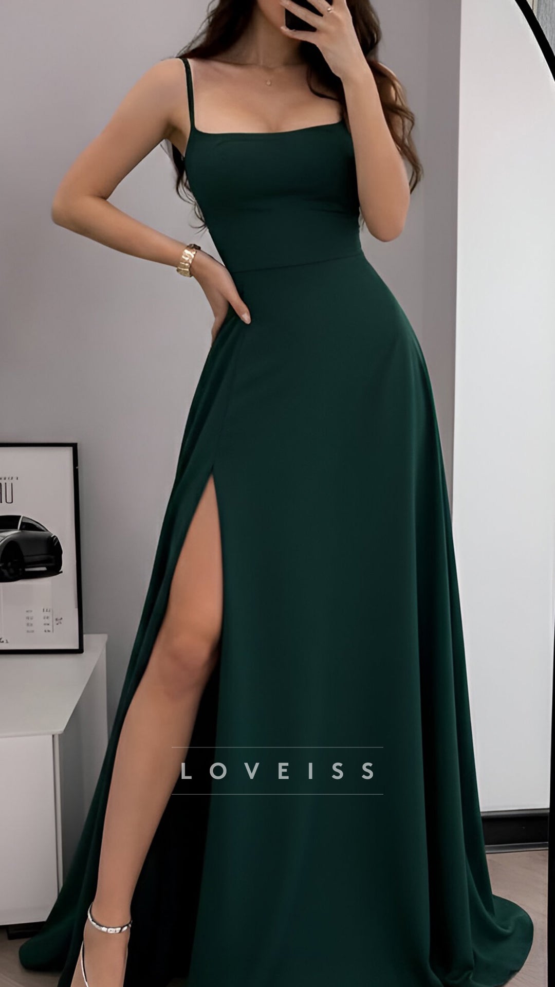 Scoop Spaghetti Straps Sleek A-Line Prom Dress